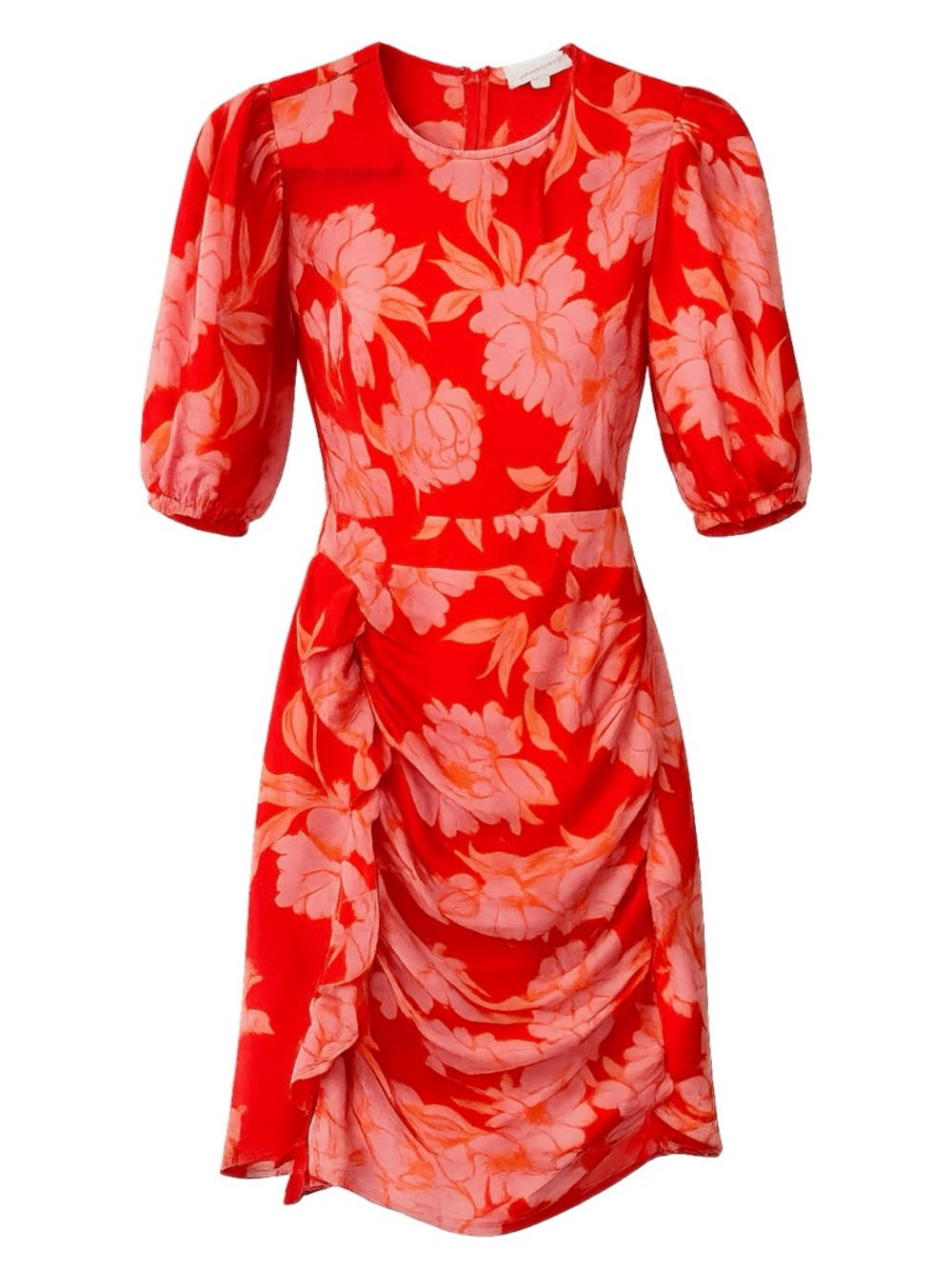 Olivaceous Red Pink Floral Ruched Mini Dress Puff Sleeve Small Summer Vacation